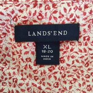 Lands' End Blouse XL 18-20 White with Red Floral Print